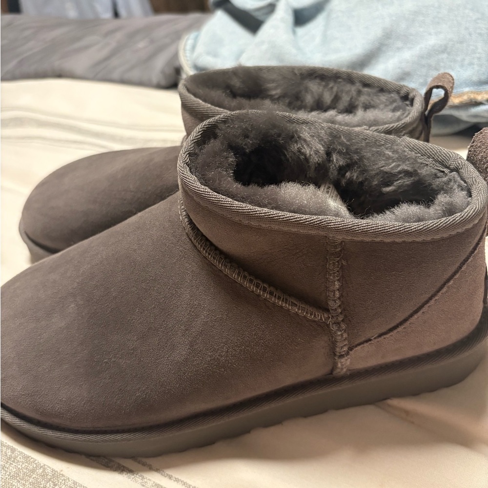 Grey UGG Classic Ultra Mini Boots – Size 9, Like New!